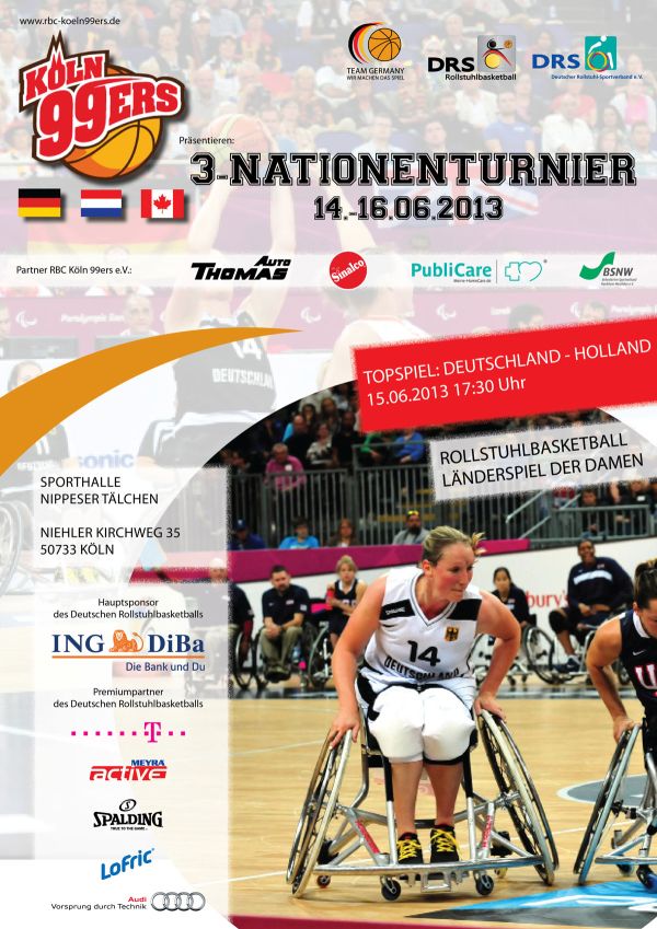 Plakat lädt zum 3-Nationen-Turnier im Rollstuhlbasketball
