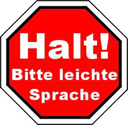 Logo: Halt! bitte leichte Sprache